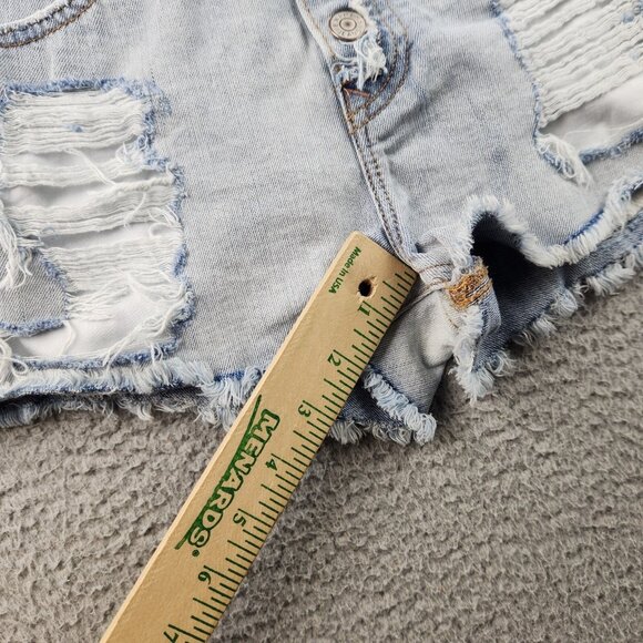 Women's Size 2 Blue Hot Pants Stretch Shorts Raw Hem Button Fly Booty Summer - Picture 7 of 10